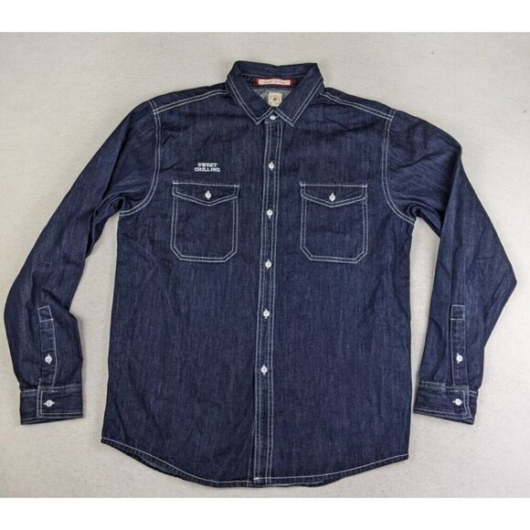 Sweet Chilling Last Kiss Club Oversized Boyfriend Denim Button-up Shirt Size M - Picture 1 of 14